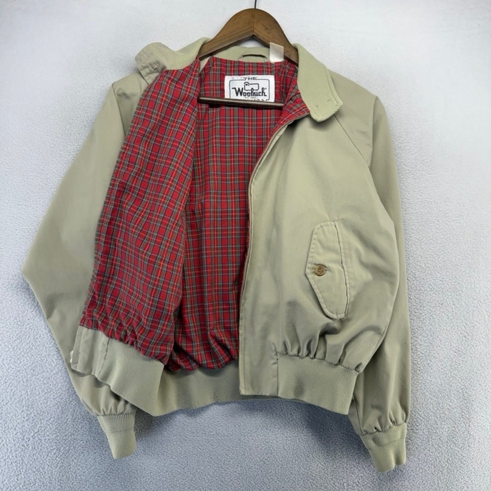 Vintage Woolrich Jacket Women's Large Beige Tan Bomber Plaid Lined Western 80s